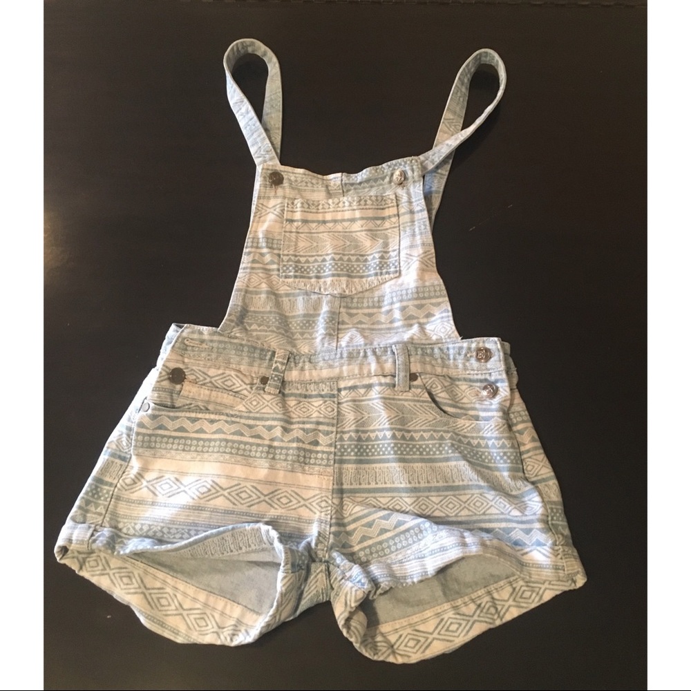 Tribal Print Denim Shortalls Short Overalls